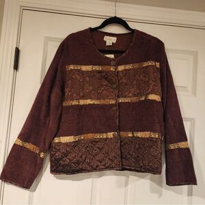 NWT Flashback vintage brown and gold button front jacket M